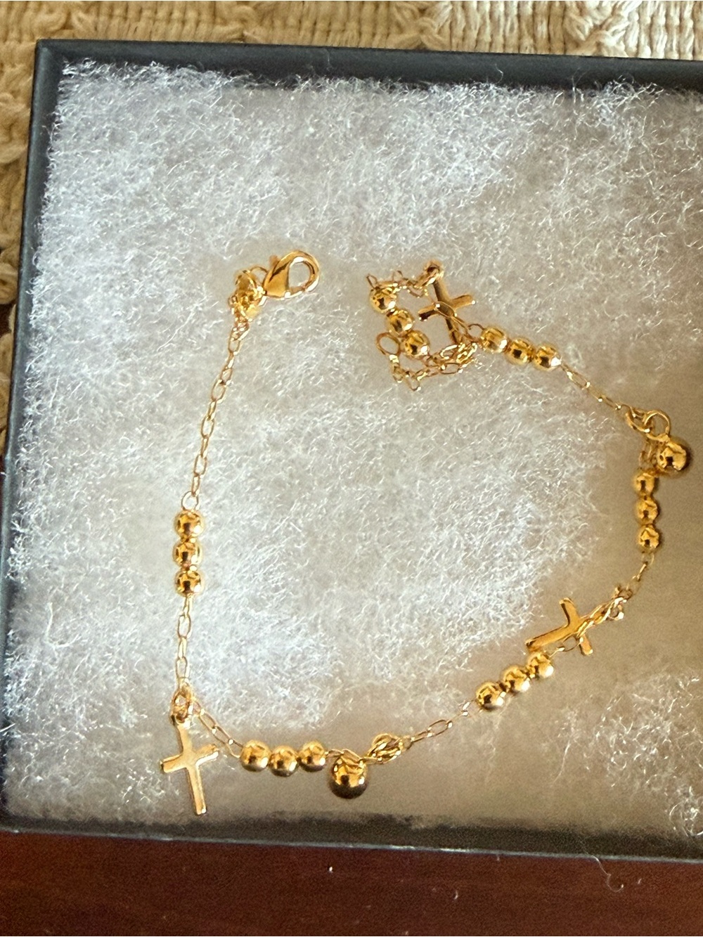 Gold Cross Bead Ankle Bracelet for Women - Gold Tone